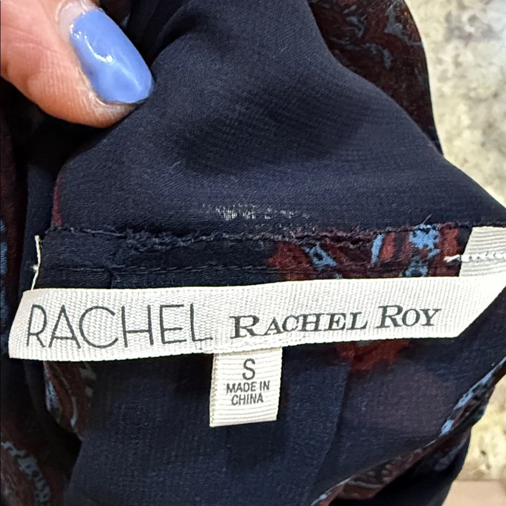 Rachel Roy Women’s front tie semi sheer blouse black/blue Size Small - Picture 9 of 13